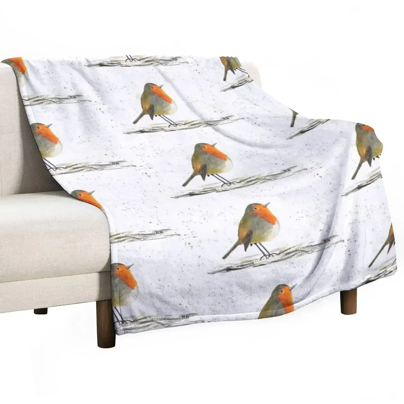 Robin bird watercolor Throw Blanket Sofas Fashion Sofas Blankets