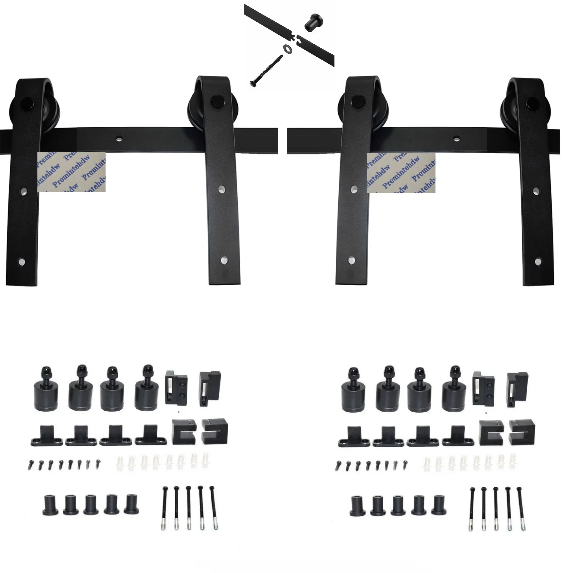 

Wall Side Mount Sliding Double Rustic Barn Frameless Glass Door Hardware Kit Track Hanger Guide Derailment Safety Stopper Black