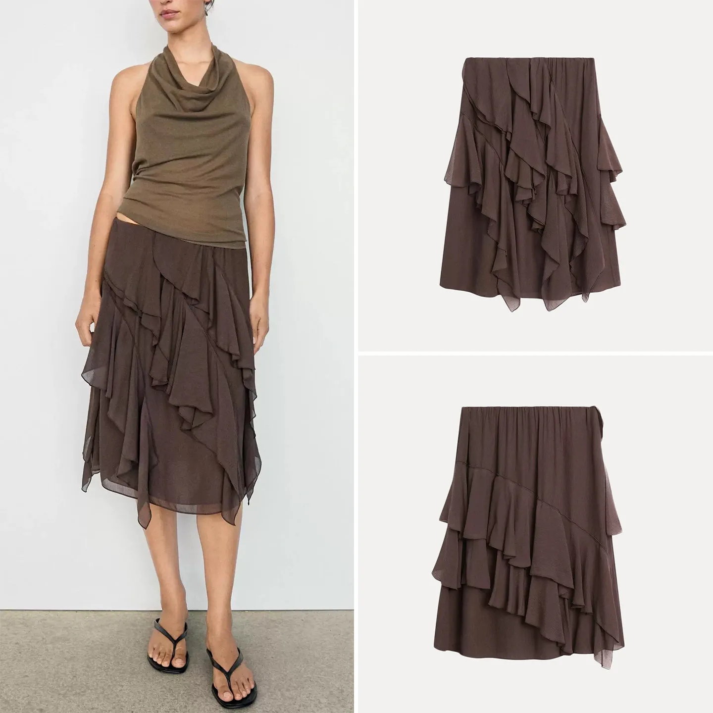 

Women's Mid-Length A-Line Skirt with Pleated Hemline Summer New Style 2026 Elegant Draping Half-length Skirts