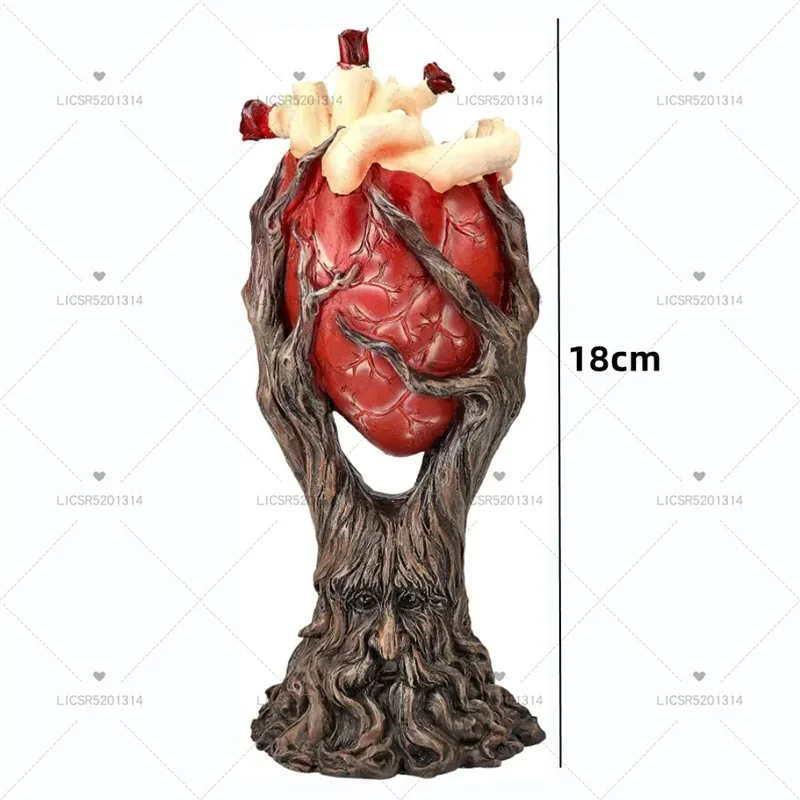 Red Anatomical Heart Tree with Greenman Trunk Statue Figurine Gothic Ornament Crafts Sculpture for Halloween Home Decoration