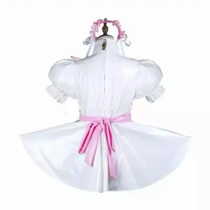 Sissy Girl weißes abschließbares PVC-Kleid, französische Dienstmädchen-Cosplay-Kostüme, maßgeschneidert