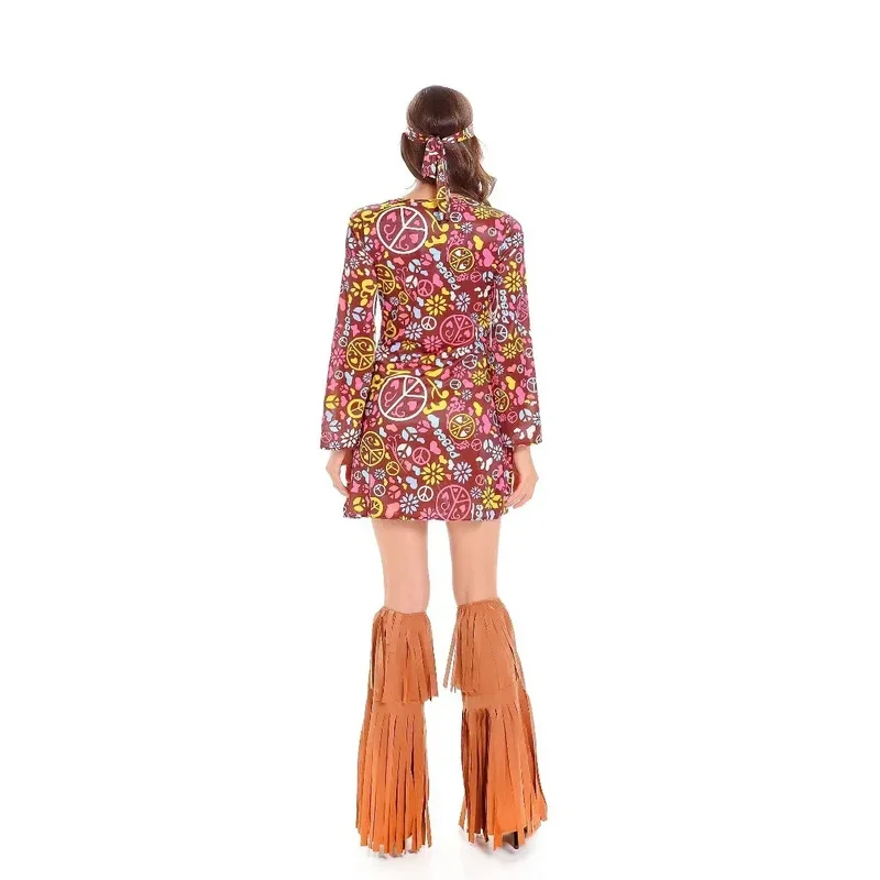 Hippie Disco 60s 70s Cosplay Costume Women Peace Love Girls Hip Indian Retro Tassels Vest Cardigan Halloween Carnival Party Suit