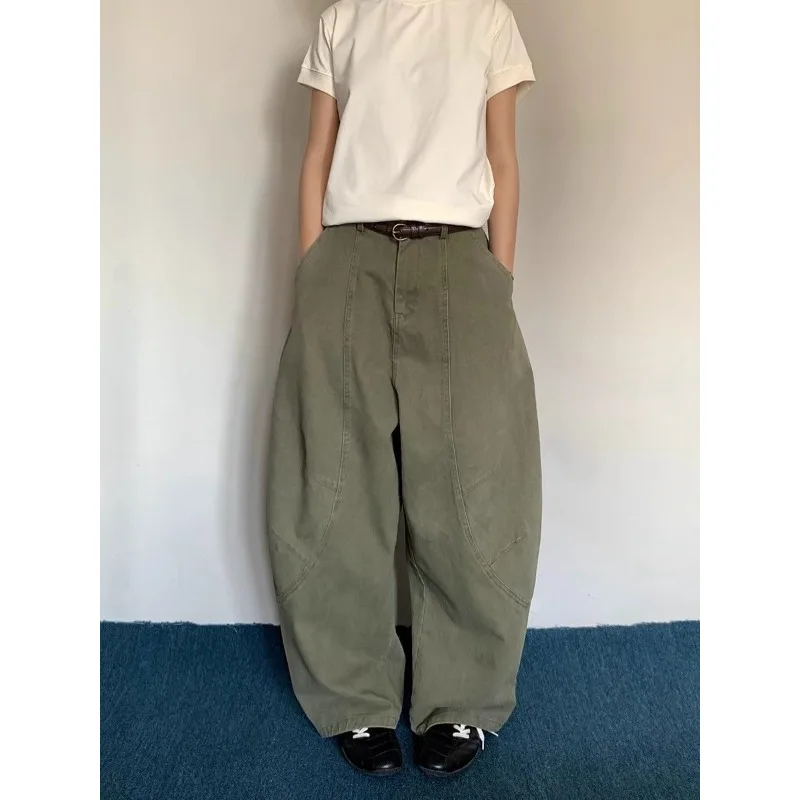 2026 New Pure Cotton American Retro Oversized Baggy Cargo Pants for Men Korean Fashion High Street Men's Casual Wide Leg Pants