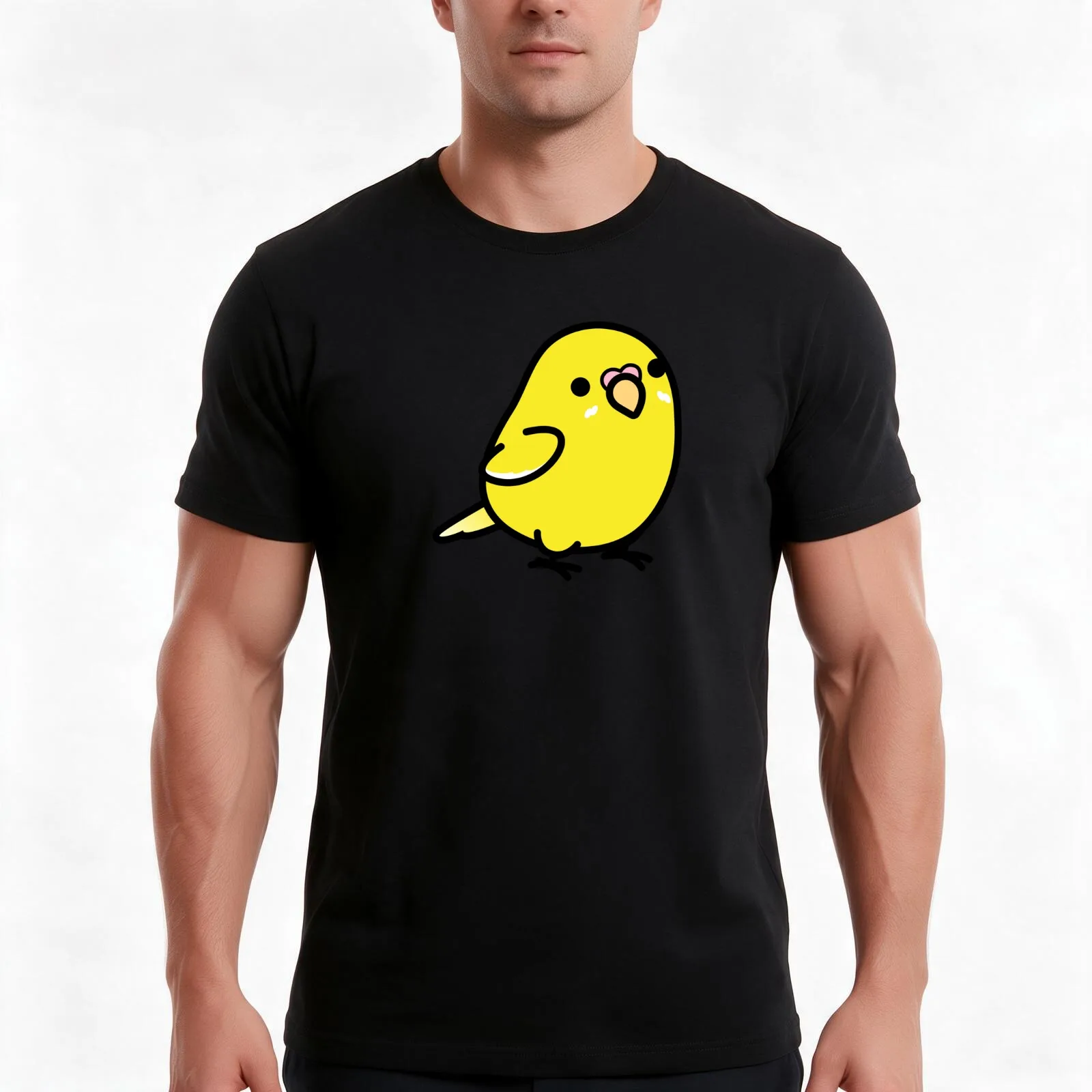 Chubby Yellow Lutino Budgie Parakeet T-Shirt, Summer Casual Cotton Tee, Oversized Streetwear Tops, Vintage Graphic Print