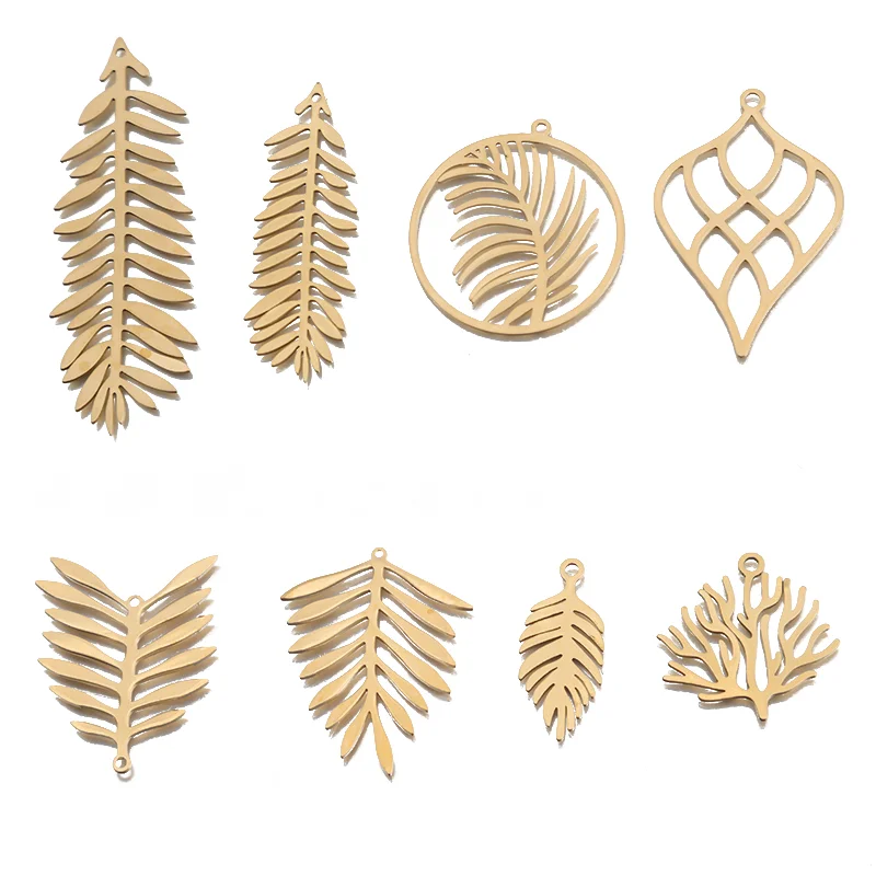 

6pcs/lot Raw Brass Leaves Charm Pendant Hollow Leaf Charms Earring Connector For Jewelry Making DIY Craft Accessories