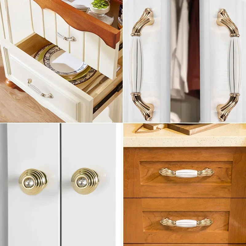 1 Pcs White Creamic Door Handles Drawer Pulls Modern Gold Kitchen Cabinet Handles and Knobs Furniture Handles Hardware Fittings