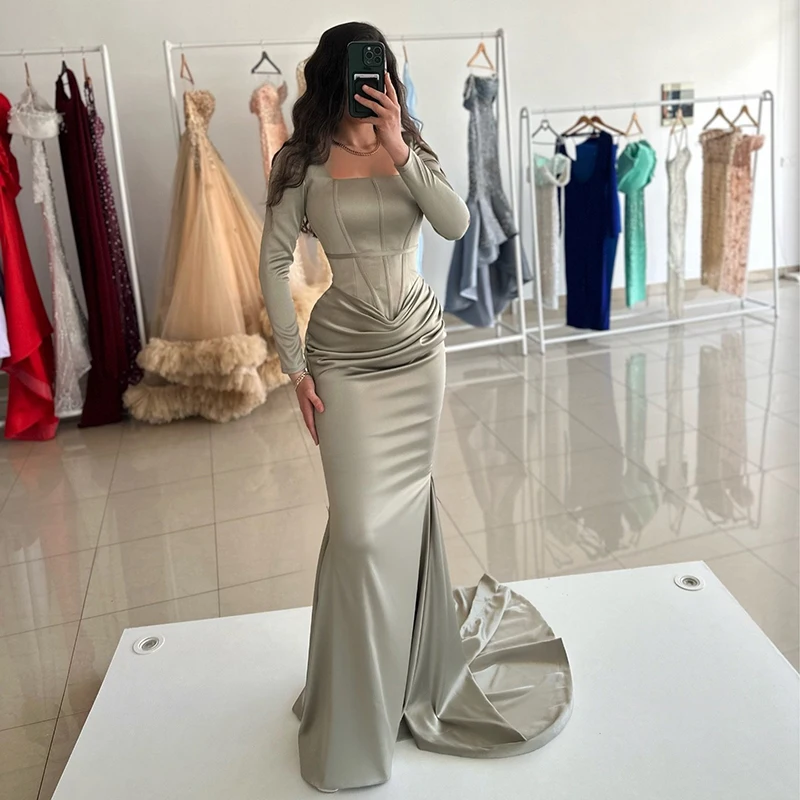 

Thinyfull Women Mermaid Prom Evening Dresses Saudi Arabia Long Sleeve Party Dress Formal Night Cocktail Prom Gowns Plus Size