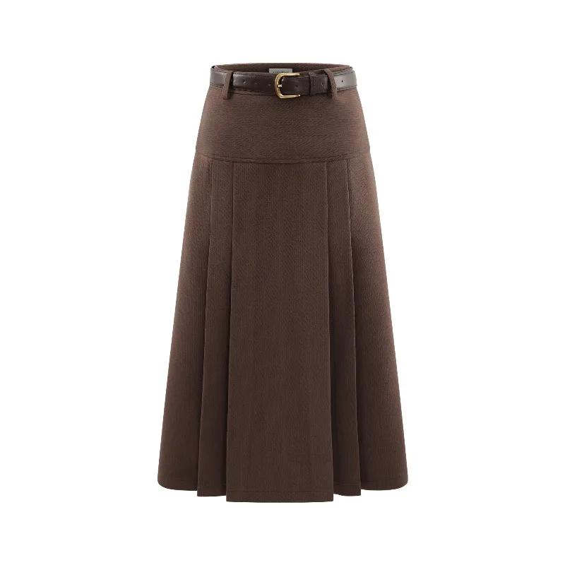 Elegant Vintage Pleated Skirt for Women High Waist A-Line Midi Long Skirt Autumn Winter Warm Bottoms for Daily Casual Chic Look