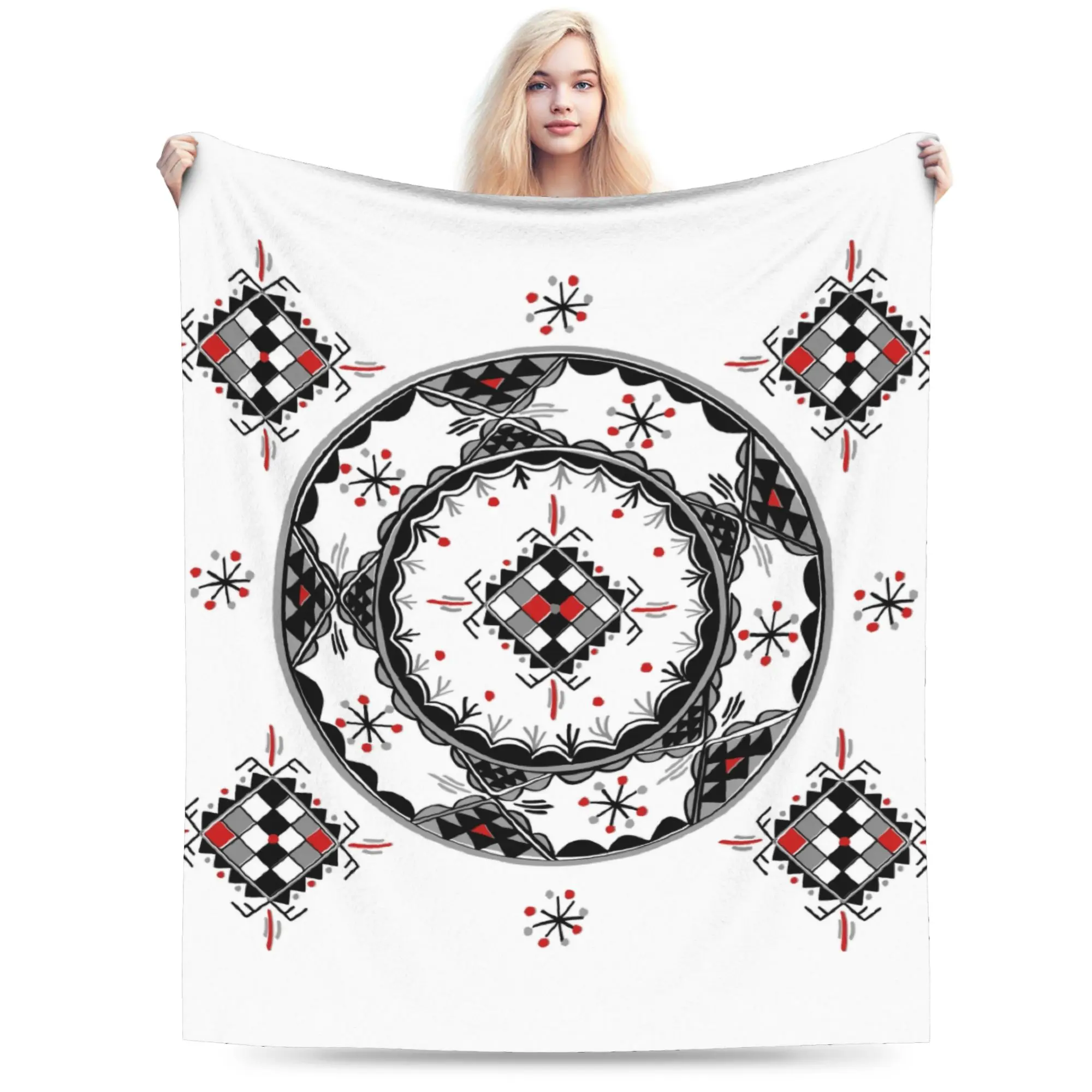 Custom Kabyle Pottery Blankets Warm Flannel Amazigh Berber Geometric Throw Blanket for Home Bedroom Sofa
