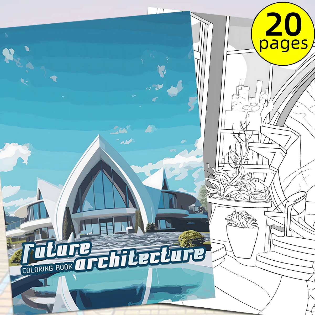 1PC Future Architecture Coloring Book Drawings for Kids Teens Adults Creative Inspirational Stress Relief Relaxation 20 Pages