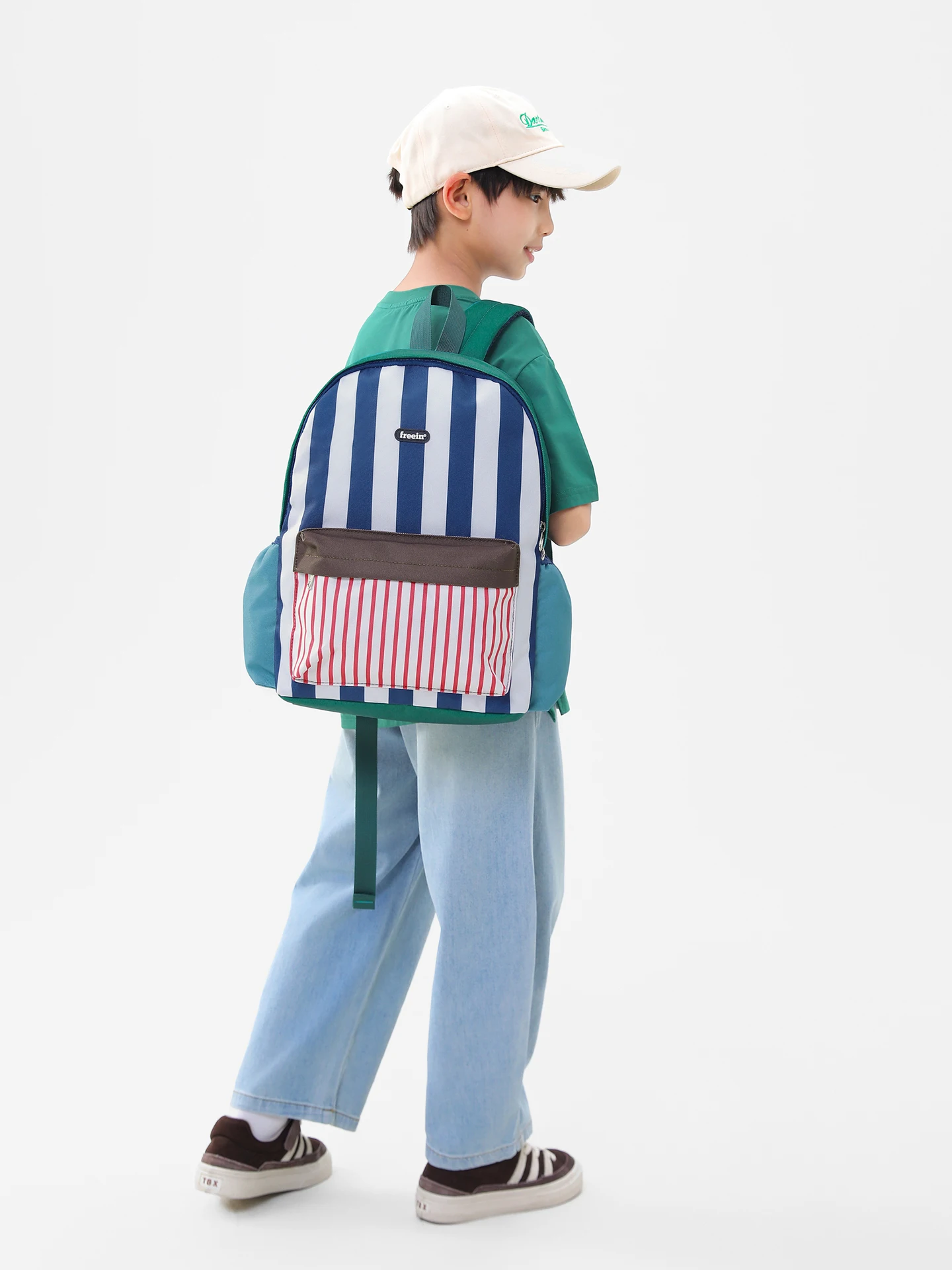 Freein Original Color Block Striped High Aesthetic Dual Shoulder Children's Backpack Lightweight Travel Backpack for Primary ...