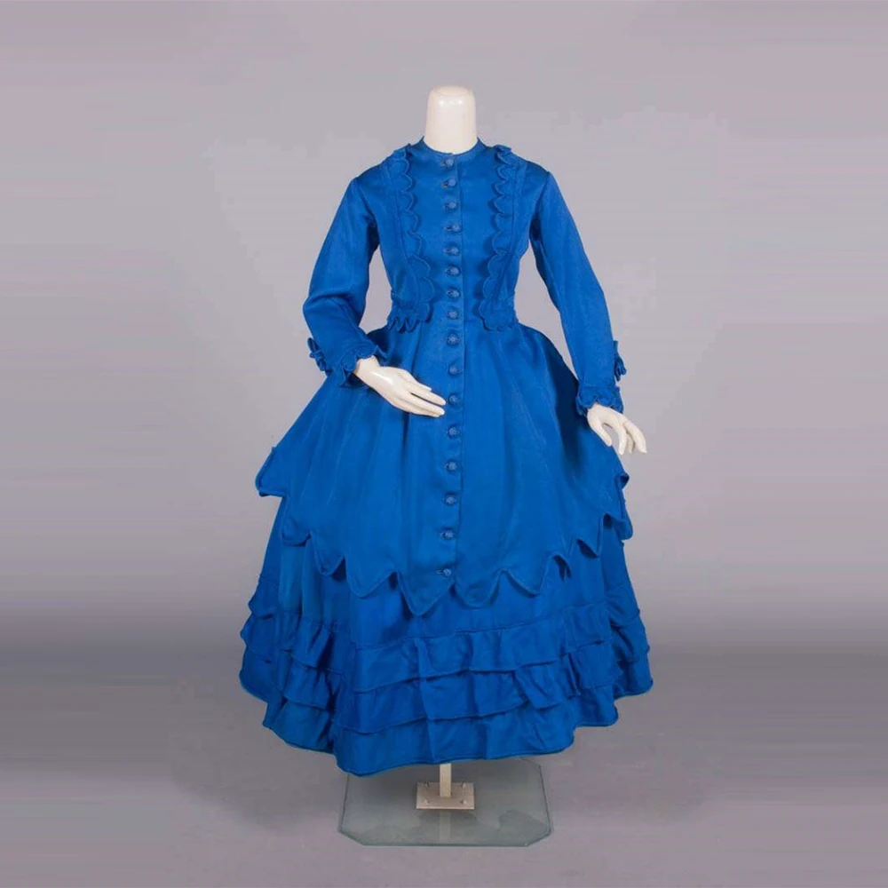 1873s Gothic Steampunk Walking Costume Victorian Renaissance Royal Court Blue Lolita Rococo Bustle Dress Duchess Ball Gown