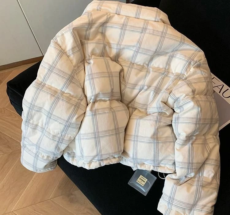Corduroy Plaid Stand-up Collar Thickened Cotton Clothes for Women's Winter 2026 New Temperament Warm Casual Lazy Style Jacket