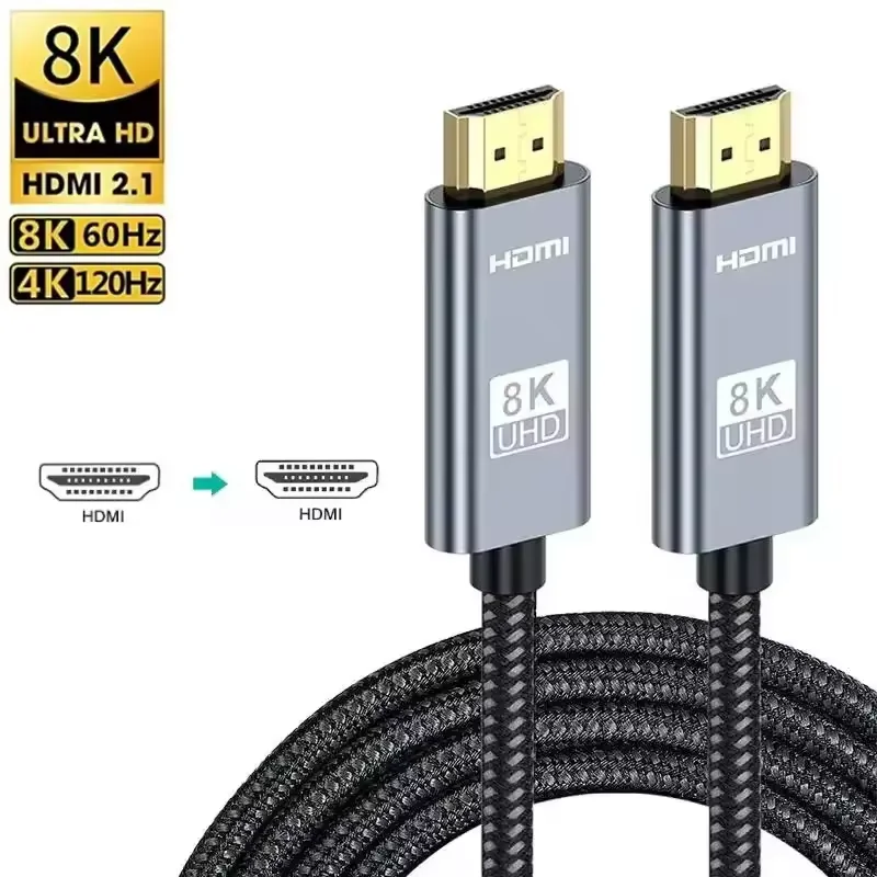 Cable HDMI 2,1 compatible con 8K, 8K@60Hz, 4K@120Hz, 48Gbps, ultra alta velocidad, eARC, UHD, HDCP, HDR, para TV HD, PS4, portátil, proyector