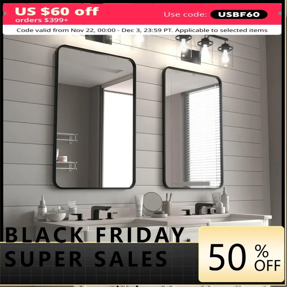 

2-Pack Black Bathroom Mirrors 24x36 Inch Black Frame Mirror for Bathroom, Bathroom Vanity Mirror for Over Sink, Black Rectangle