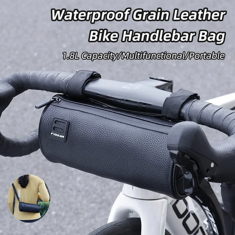 

Waterproof 1.8L Big Capacity Cycling Shoulder Bag Multifunctional Grain Leather Bike Handlebar Bag Bike Accessories