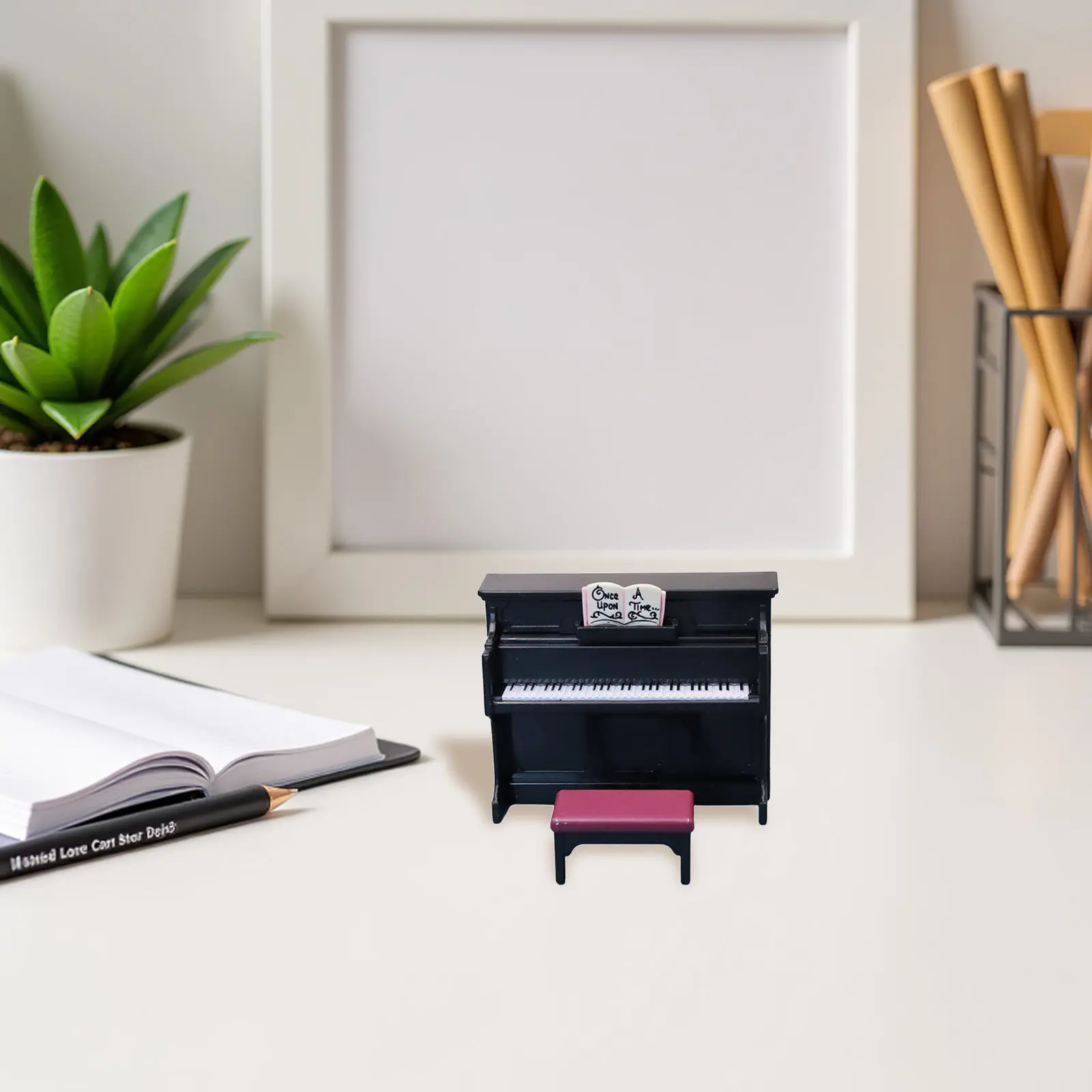 1Set Miniature Piano with Stool High Detail Decorative Mini Home Accessory for Dollhouse Furniture Micro Landscape Decoration