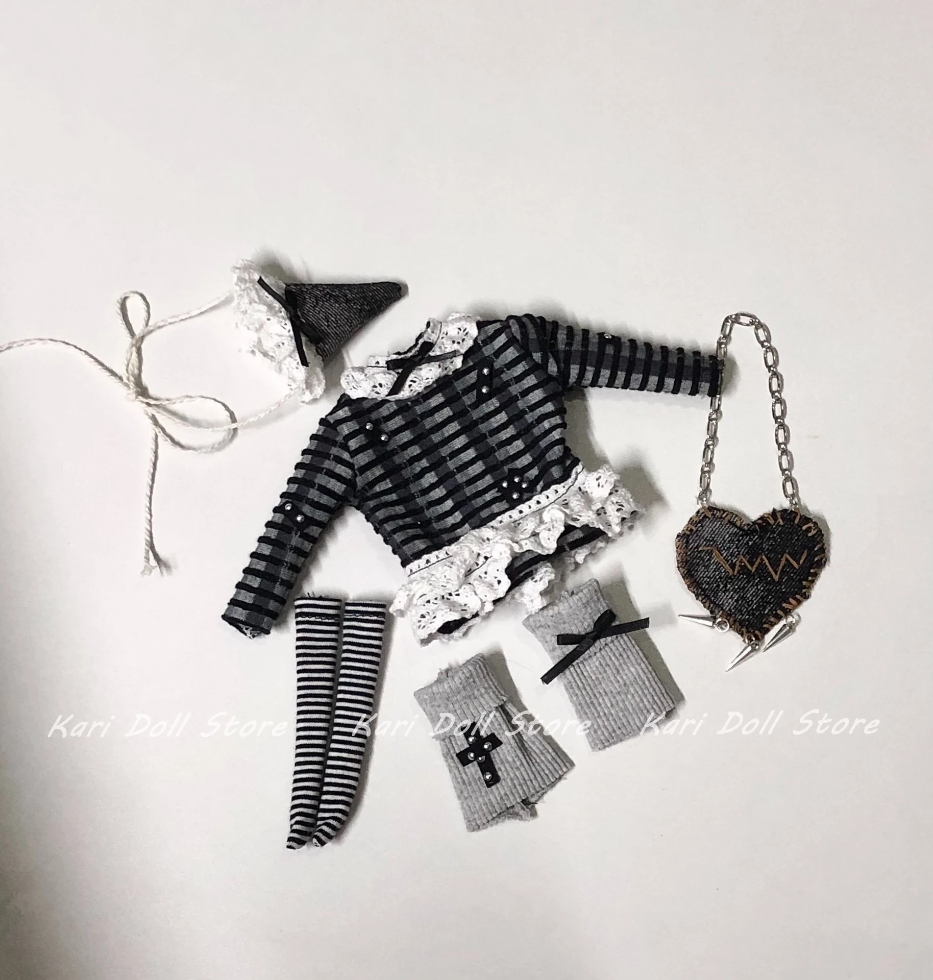 

Комплект одежды и аксессуаров для кукол Kari 2026: платье, юбка, шляпка ручной работы, полосатый топ, чулки для кукол Landazz Landoudou