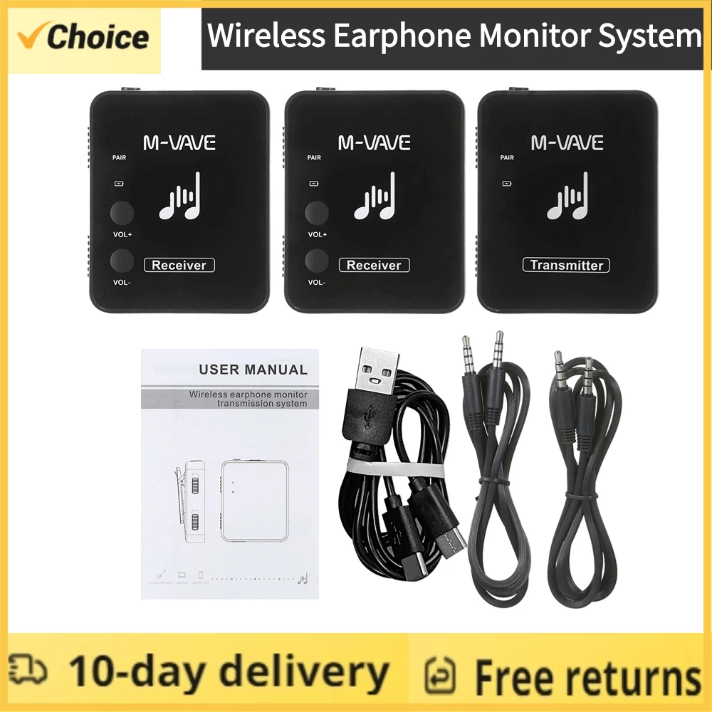 M-VAVE WP-10 2.4GHz Wireless Earphone Monitor System Rechargeable Transmitter Receiver Support Stereo Mono Recording Function