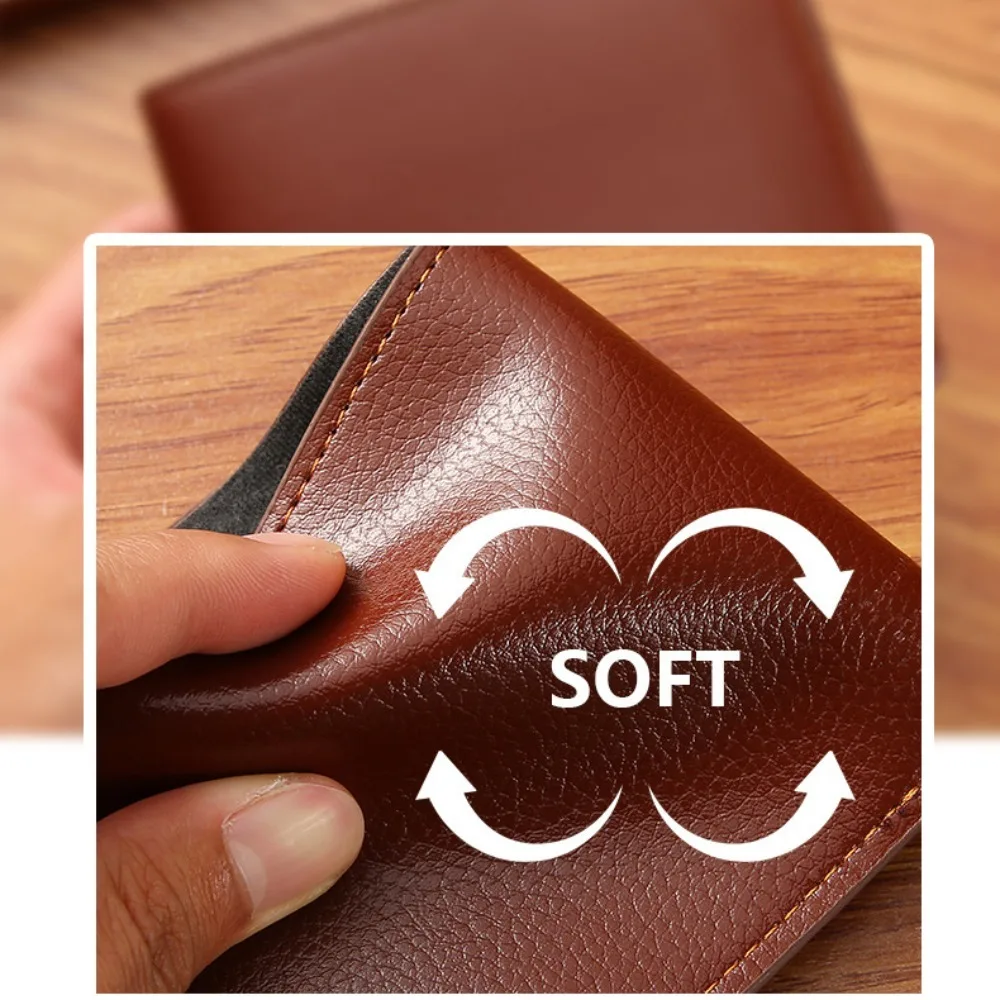 PU Leather Men's Short Wallet Large Capacity Ventilate Male Leather Purse Multi-position Ultralight ID Card Holder Shopping