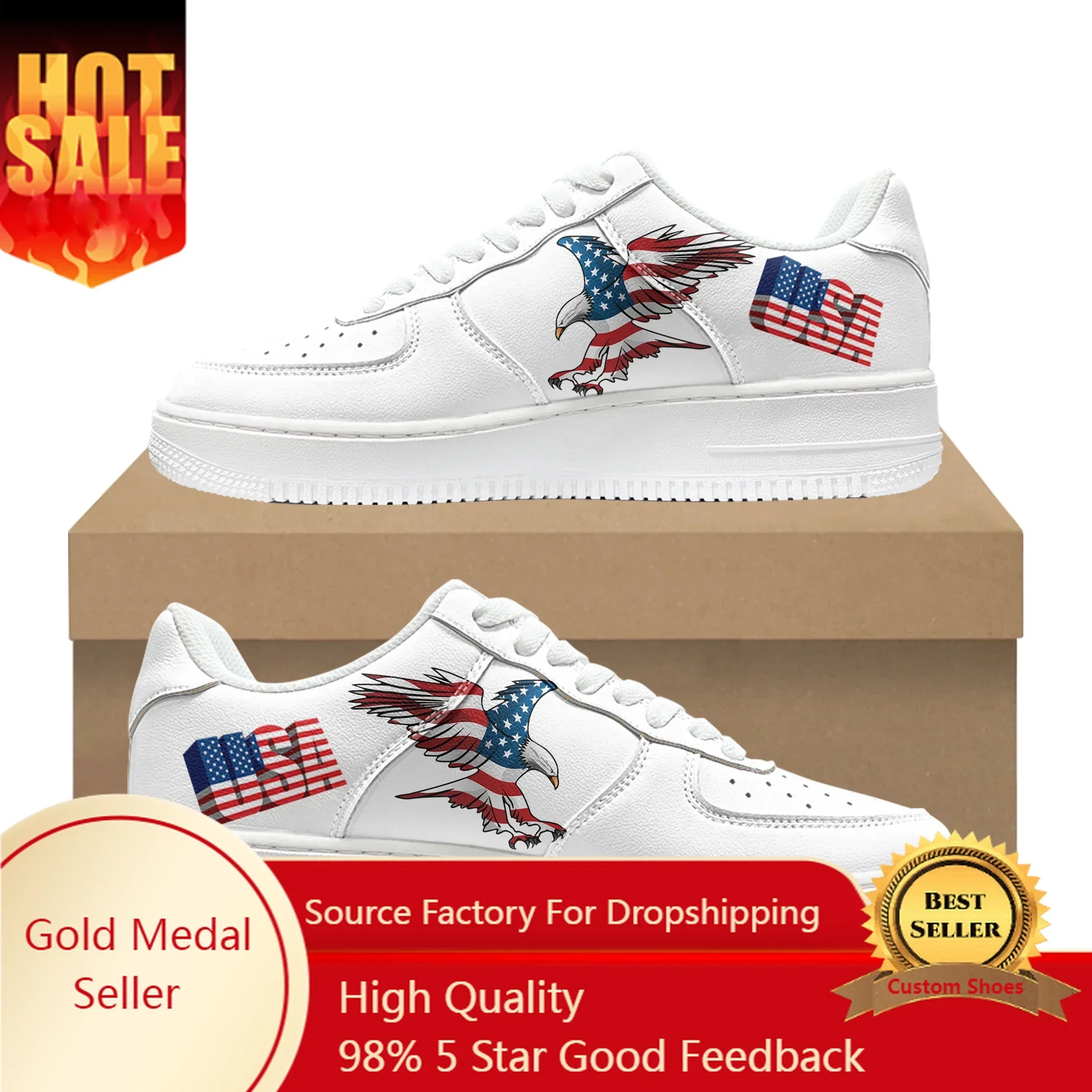 

USA Flag America Red Blue White Art Shoes AF Basketball Men Women Sports Running Flats Force Lace Up Mesh Sneakers Custom Shoe