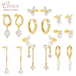 CANNER 925 Sterling Silver Butterfly Horse Eye Pearl Earrings For Women 18K Gold Irregular Pearl Pendant Popular Fine Jewelry