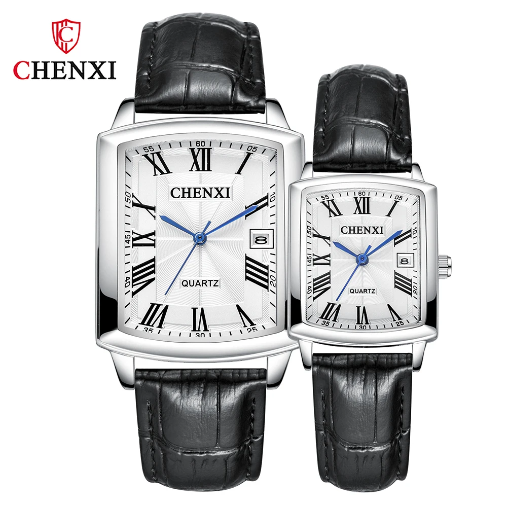 

CHENXI Lover's Watches Luxury Leather Strap Square Watch Men Women Fashion Simple Quartz Wristwatch Couple Watch