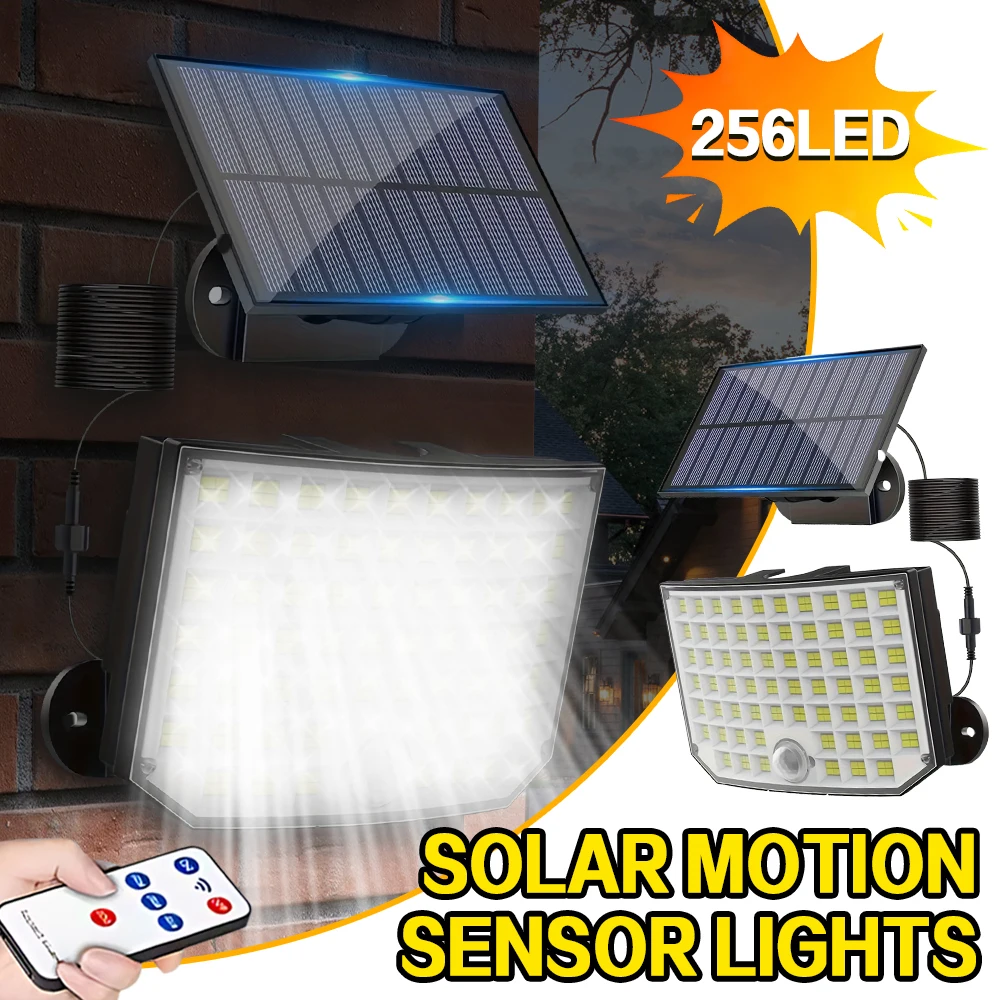 

256 LED Outdoor Solar Power Lights Motion Sensor 3 Modes Waterproof Security Flood Lights for Outside Pathway Garden Garage Lamp