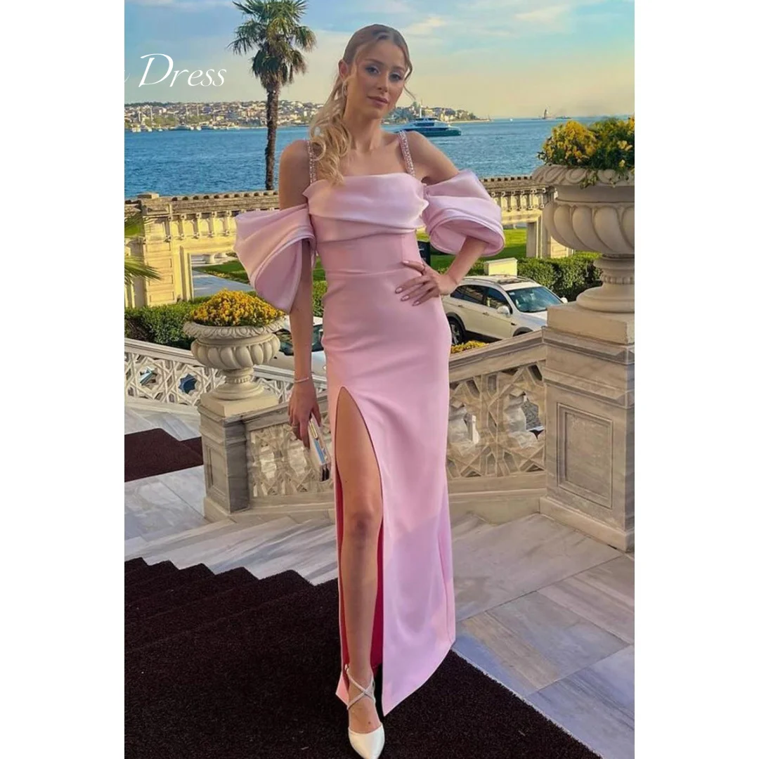 

Pink Party Dress for Wedding Guest Dress Women Elegant Side Slit Fishtail Satin Prom Dresseses Elegant Luxury Dresses Women 2024