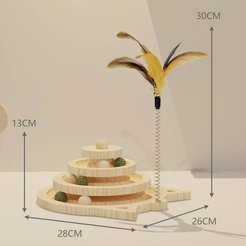 Haustier Katzen spielzeug Holz Ebenen Turm Spuren Plattenspieler Katze Intelligenz Unterhaltung Triple Play Disc Katzen spielzeug Ball Training