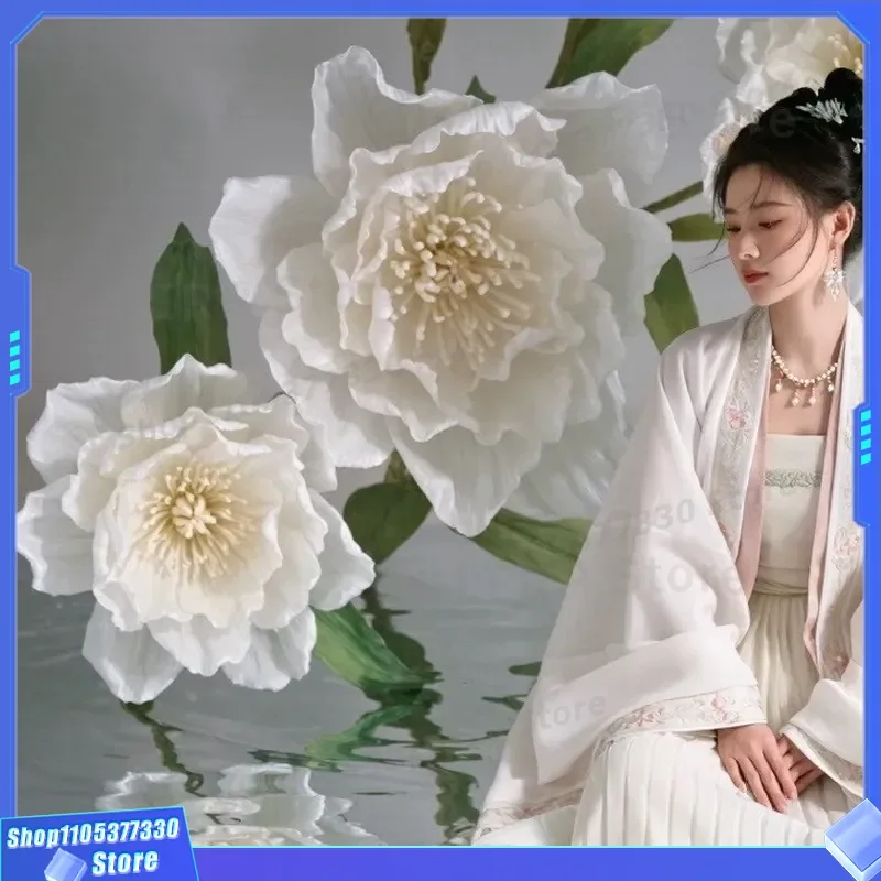 Large Handmade Camellia Simulation Flower Outdoor Waterproof Artificial Bloom Meichen Decor for Garden Patio Wedding Party
