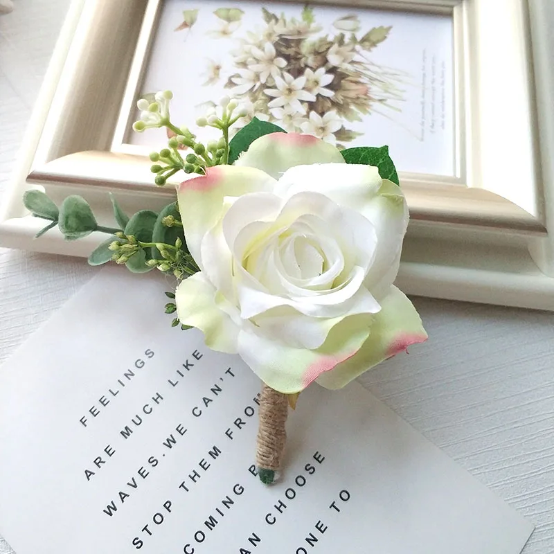 Boutonnière Blanche, Accessoires de Mariage, Corsage de Poignet, Broche Artificielle, Fleurs, Boutonnière, Invités de Mariage