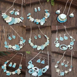 Cring Coco Vintage Lake blue Enamel Necklaces Set Elegant 2024 Women's Geometric Jewelry Sets Necklace for Women Grandmother