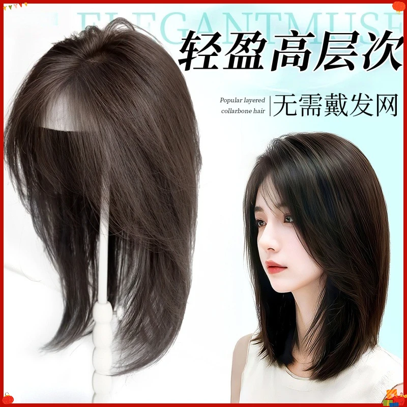 Synthetic No Net Wig Topper for Women Volumizing Clip in Hair Piece Conceal Gray Layered Natural Look Fluffy Collarbone Cosplay