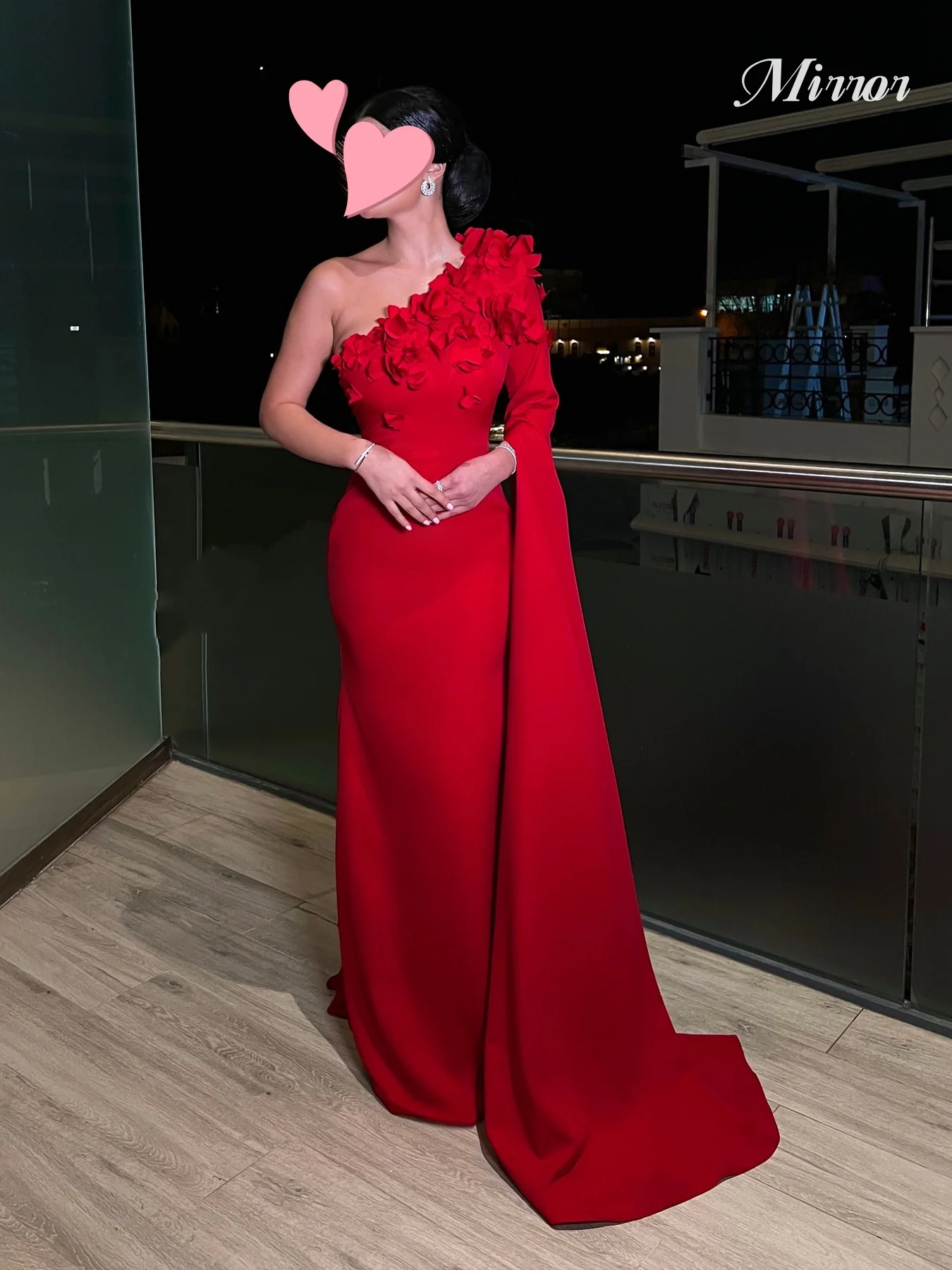 

Mirror Dress Elegant Vintage Sweet Sexy Red Flowers One Shoulder Customize Formal Occasion Prom Dress Evening Party Gowns