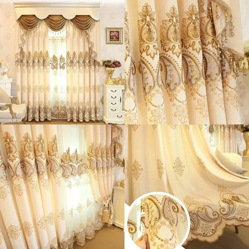 Wholesale Thickened Chenille Blackout Curtains Rod Pocket Patchwork Pattern for Living Room European Style Ready to Ship