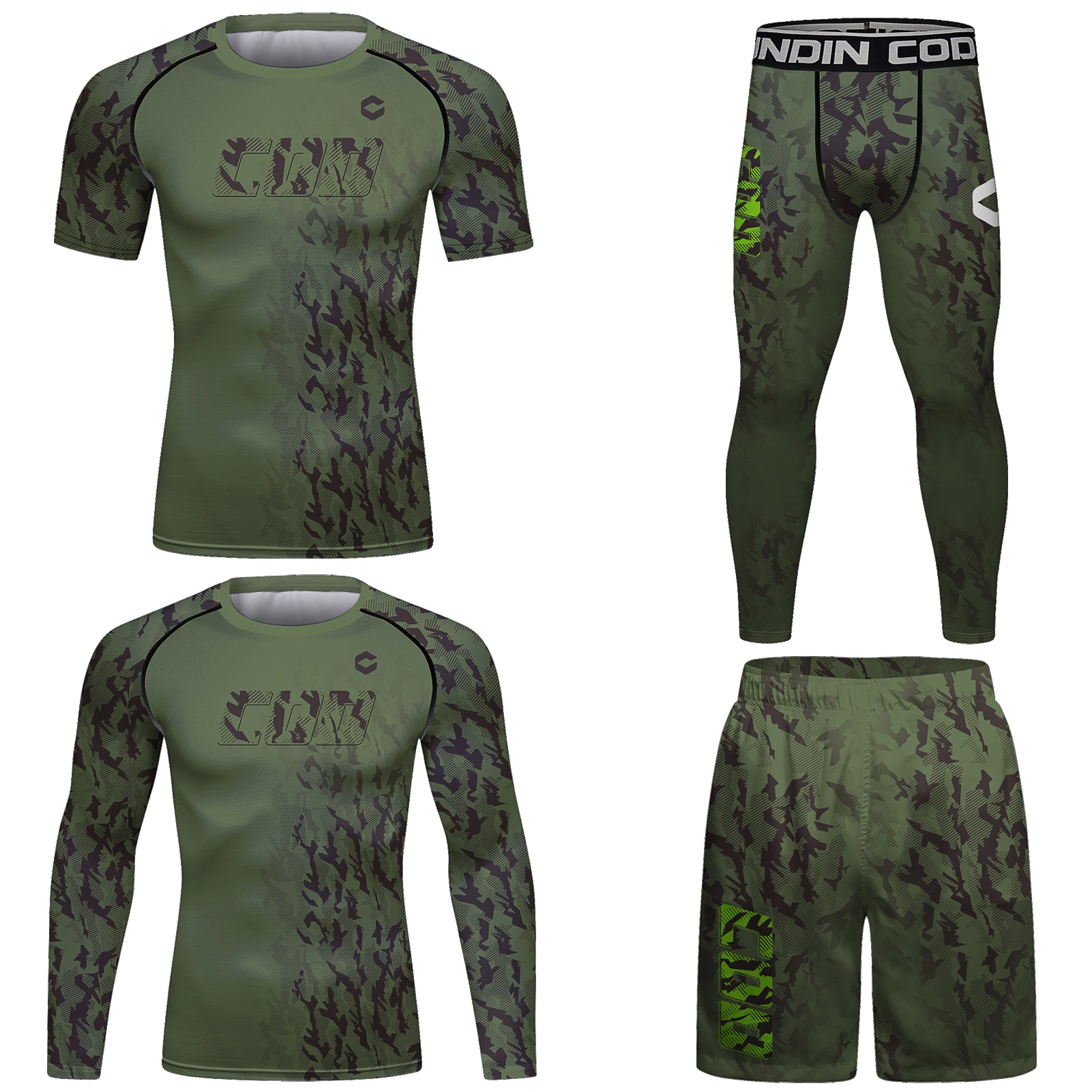 Green camouflage Sportsuits men\'s Kimono Jiu Jitsu Mma T-shirt+Pants Sets Muay thai Shorts Bjj Rashguard Men Gym Boxing Jerseys