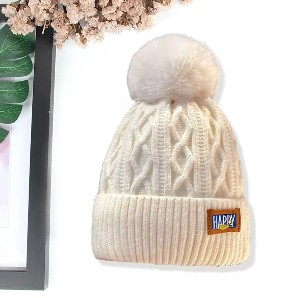 

Thickened Woolen Beanie Hat Weather Beanie Hat Winter Woolen Beanie Hat with Plush Ball Decor Double Layer Thermal for Women