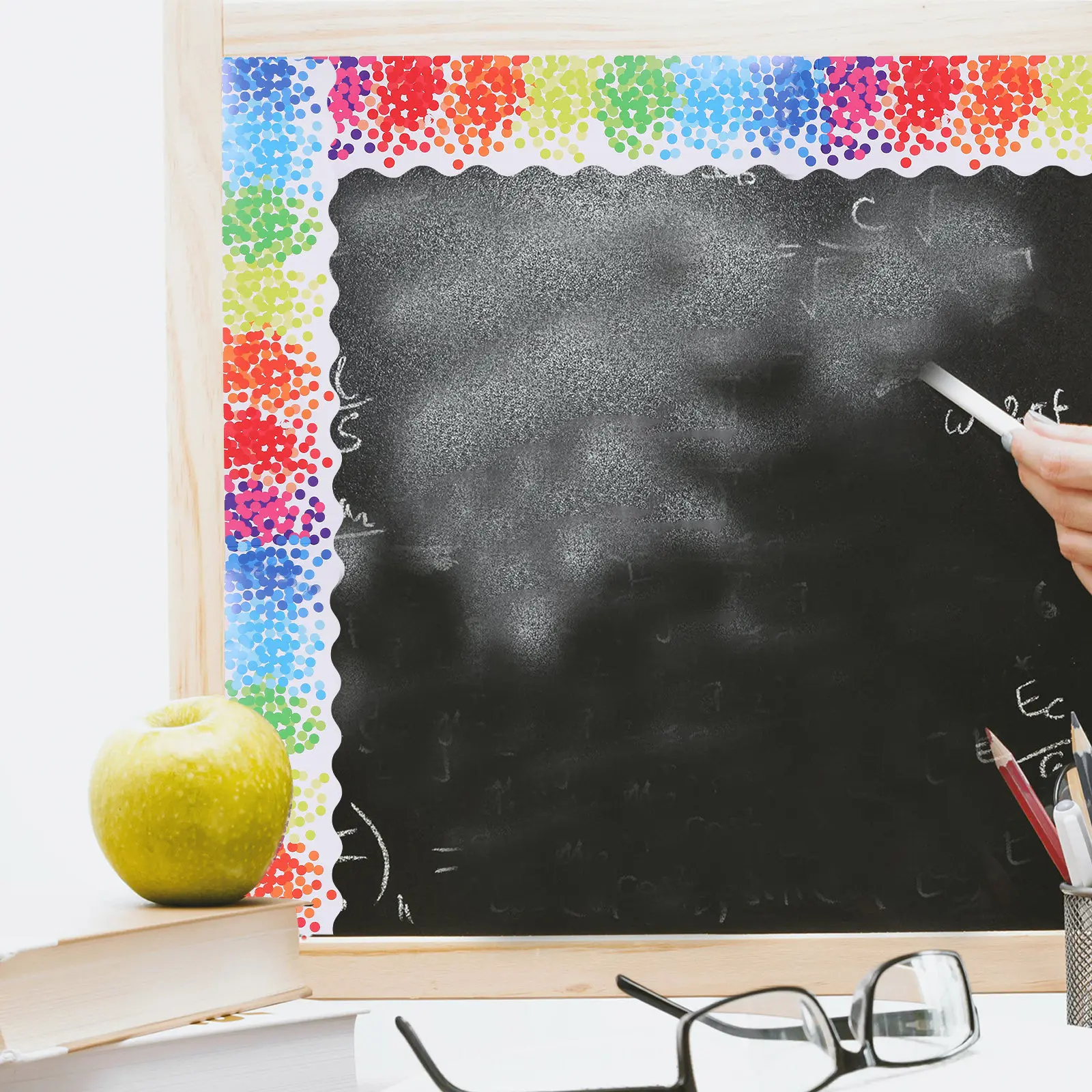 1 Roll 120Cm Rainbow Dots Border Stickers Adorable Bulletin Board Decorative Trims Classroom Wall Decals Blackboard Diy Decor