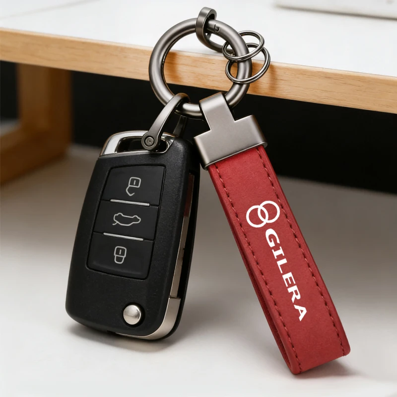 Logo Alloy Keyring Motorcycle Suede Leather Keychain For Gilera GP800 Fuoco Nexus 500 Runner 50 125 200 Accessories