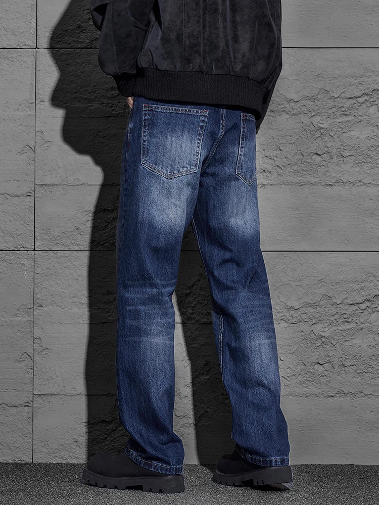 Men's Straight Casual Jeans Fashionable Loose Personalized Vintage Washed Hip-hop Denim Trousers Male Streetwear