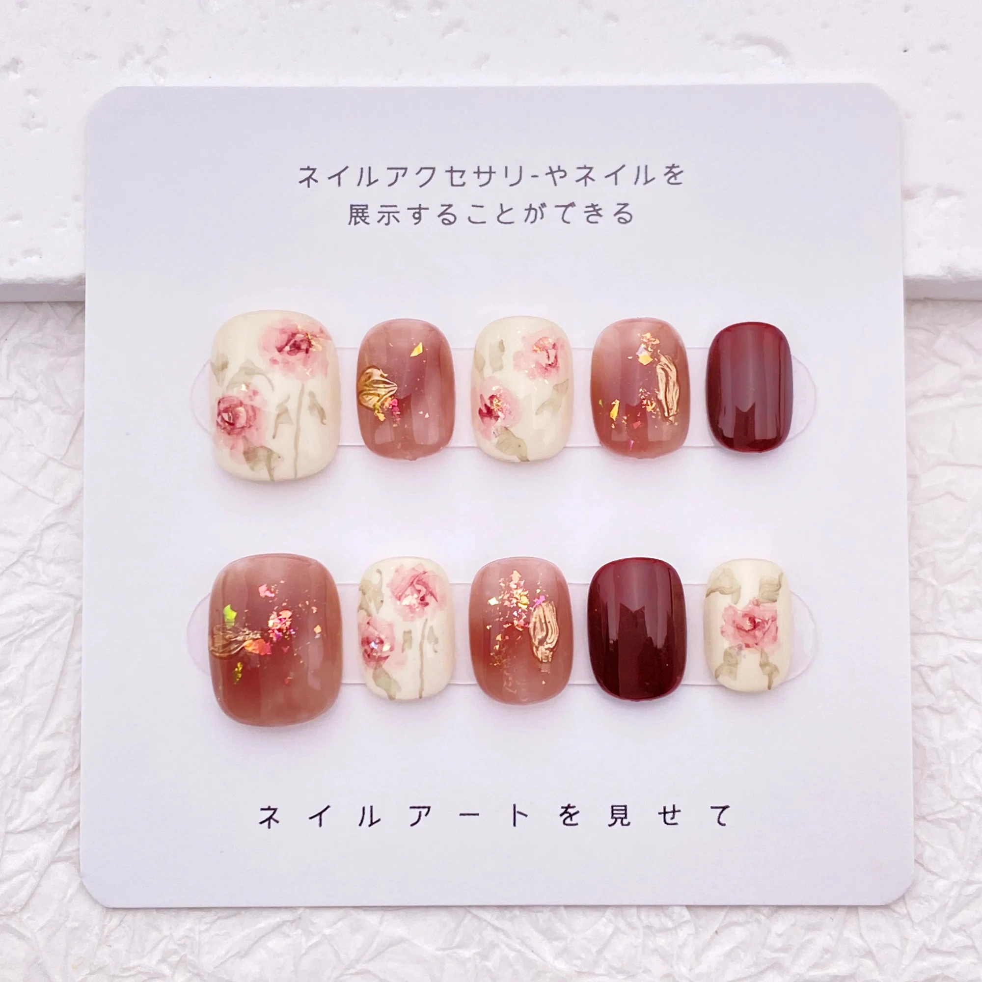 

Cute rose nail art, hand-pressed nail art, simple floral nail art design, reusable high quality nails