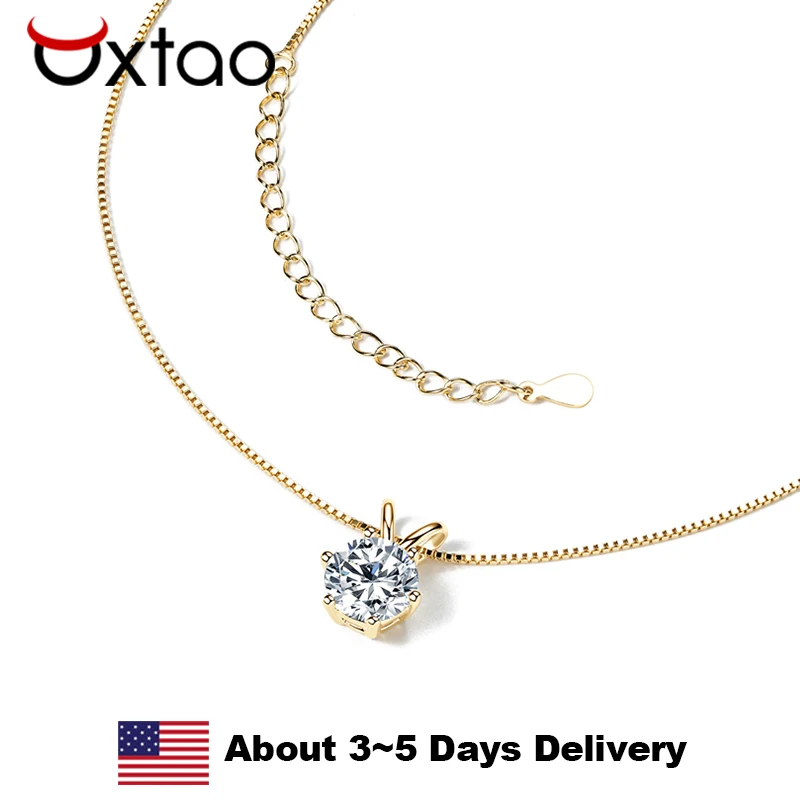 OXTAO-collar con colgante de moissanita solitario, 1CT2CT D VVS1, collar de plata de ley 925 chapado en oro blanco de 18k, joyería para mujer