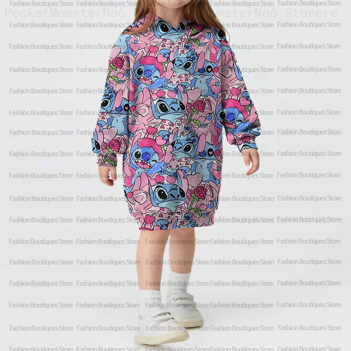 

Hot selling girls sports hoodie baby girl Disney Stitch pattern print round neck pullover new autumn and winter role play costum
