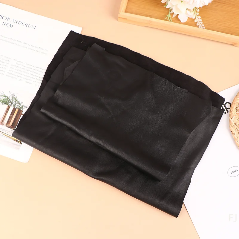 [YU]Black Color Soft Genuine Leather Fabric Sheet Real Goat Skin Piece Sewing Leather Material thickness 0.6mm