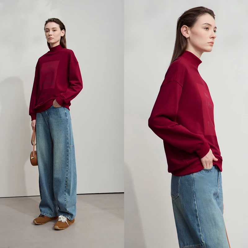 AMII بلوزات امرأة 2025 الخريف جديد الحد الأدنى الياقة المدورة المرأة فضفاضة محبوك عيد الميلاد القطن الإناث البلوز 12544006