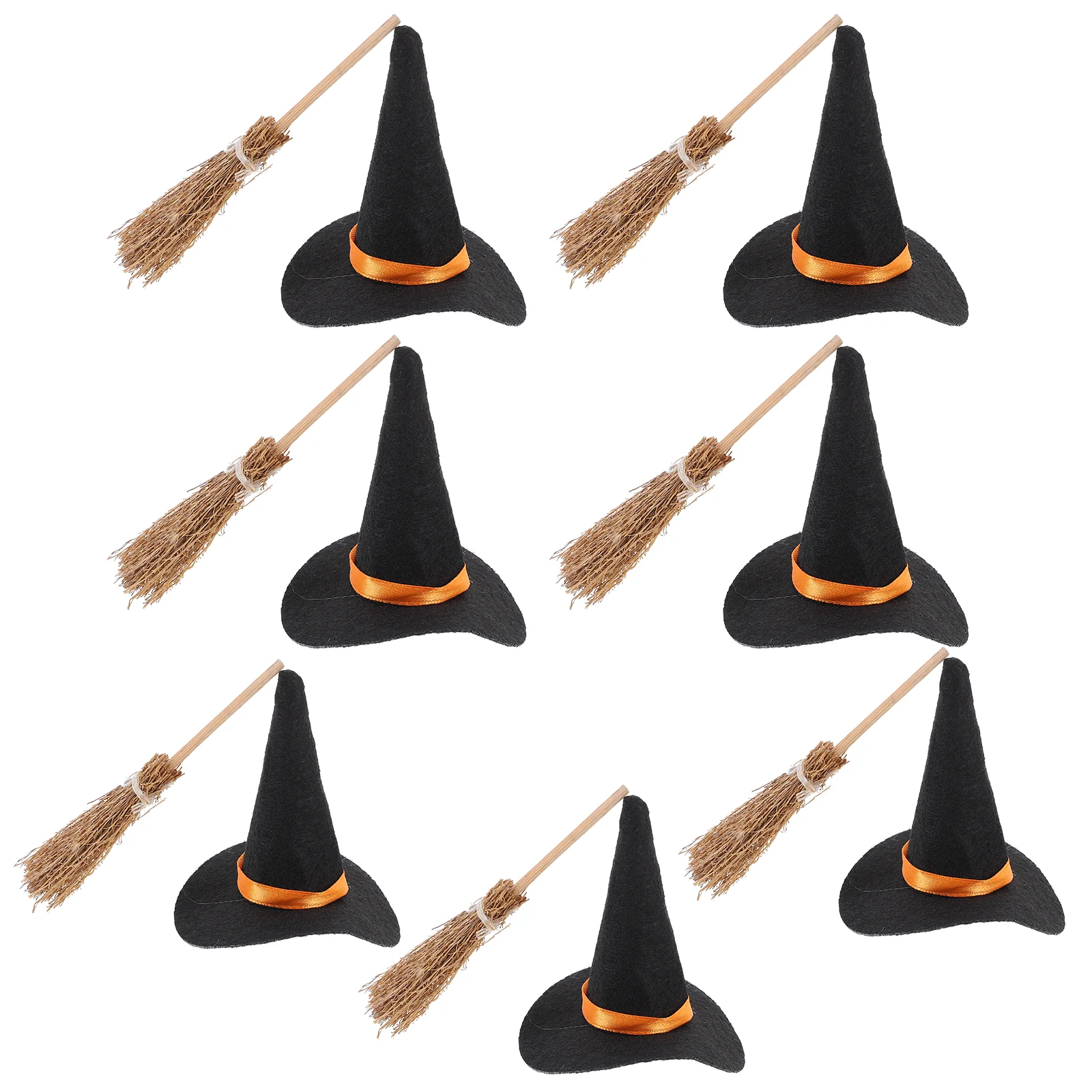 Halloween Felt Witch Hat Set Miniature Tiny Hats Small Decoration for Drinks Broom Craft Decors Dolls Crafts Costumes Kids