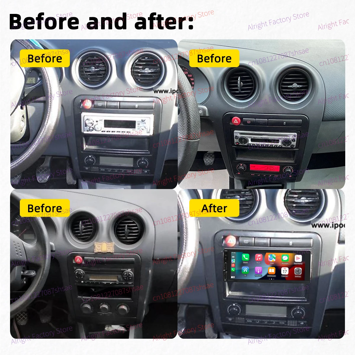 وحدة رأس CarPlay Android Car Stereo 1 Din لمقعد إيبيزا 3 III قرطبة 2003-2009 Autoradio مع الملاحة BT الوسائط المتعددة