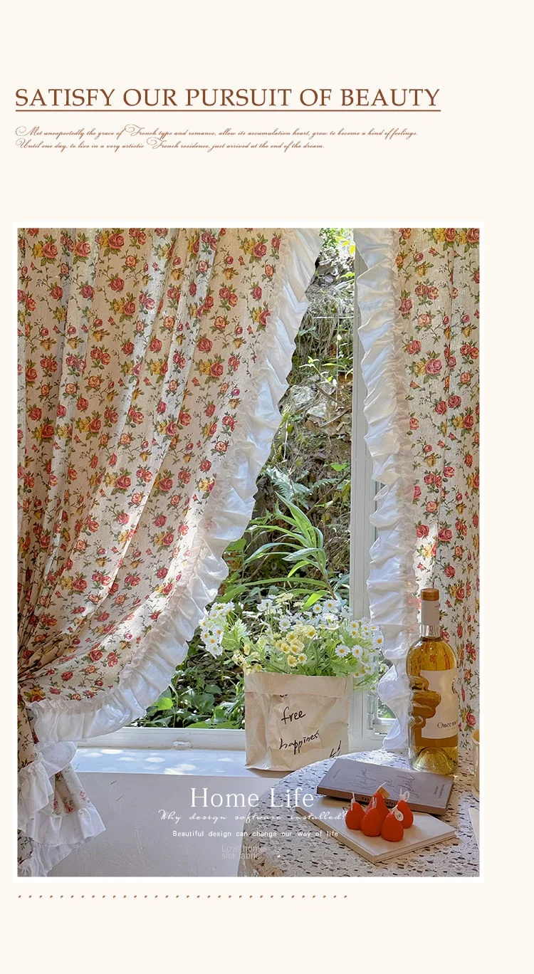 Amerikanische Rüschen vorhänge, bedruckte Rosen schlafzimmer im französischen Landschafts stil aus Spitze, Erkerfenster im Ins-Stil, Bildschirm vorhänge – Detail 7