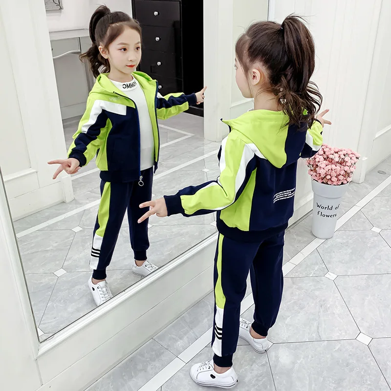 Girls Coat+Pants Kids Sets Children\'s Set 2PCS/Set 2023 Retro Spring Autumn Jogging Suit High Quality Child Clothing